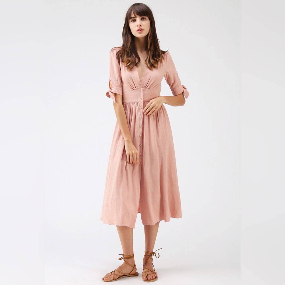 NWT FREEPEOPLE Elegant Pink Midi Button Dress S